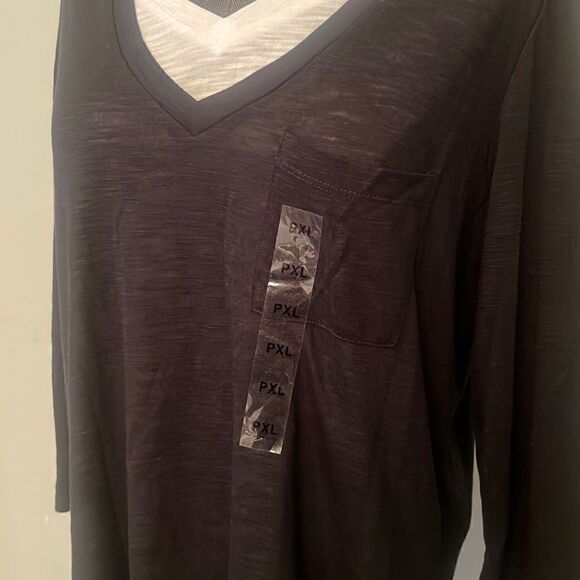 Rebecca Malone Women's Black 3/4 Sleeve Faux Layered Top PXL NWT - Picture 2 of 7